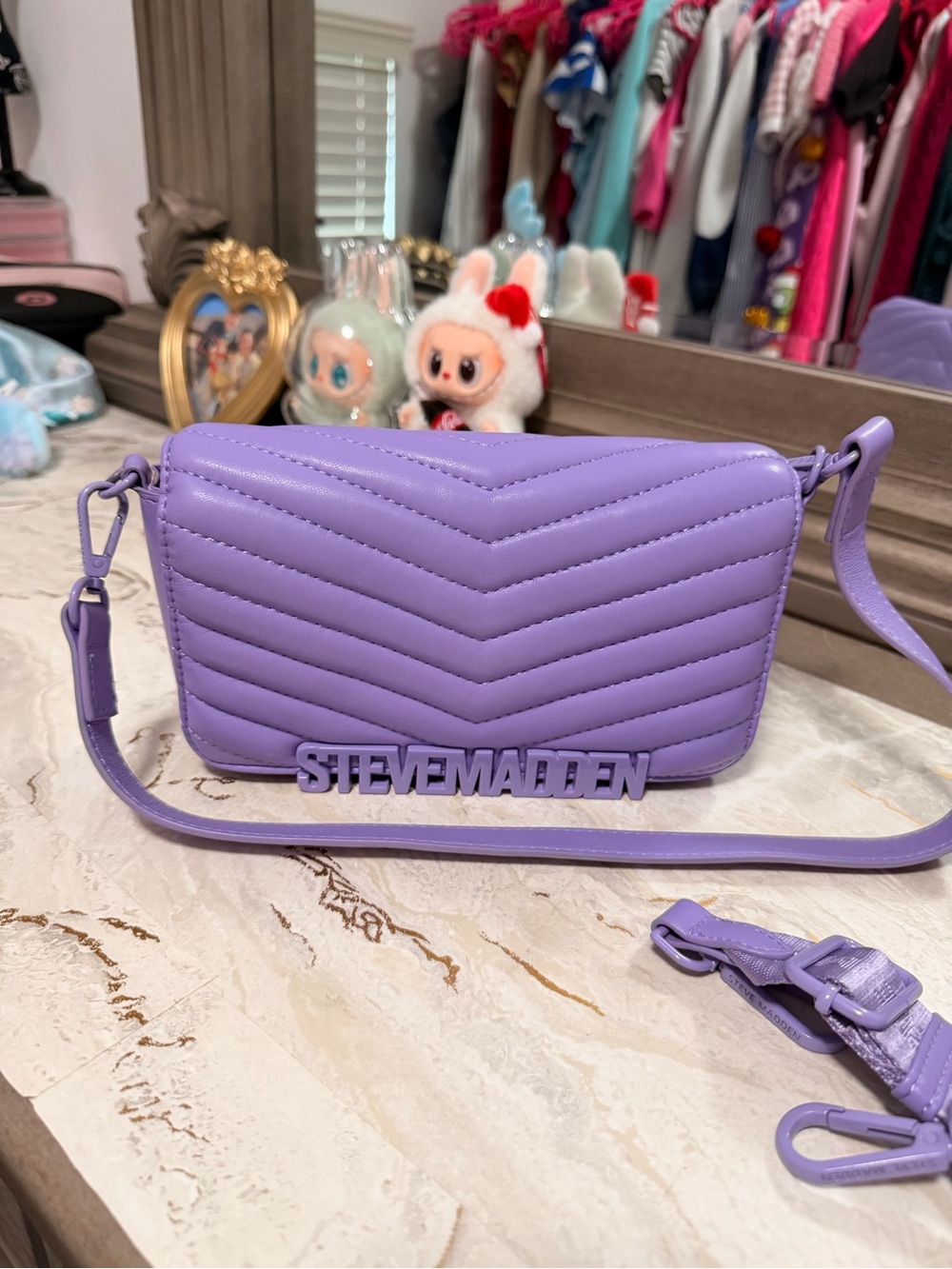 Steve Madden Lavender Quilted Chevron Crossbody Bag